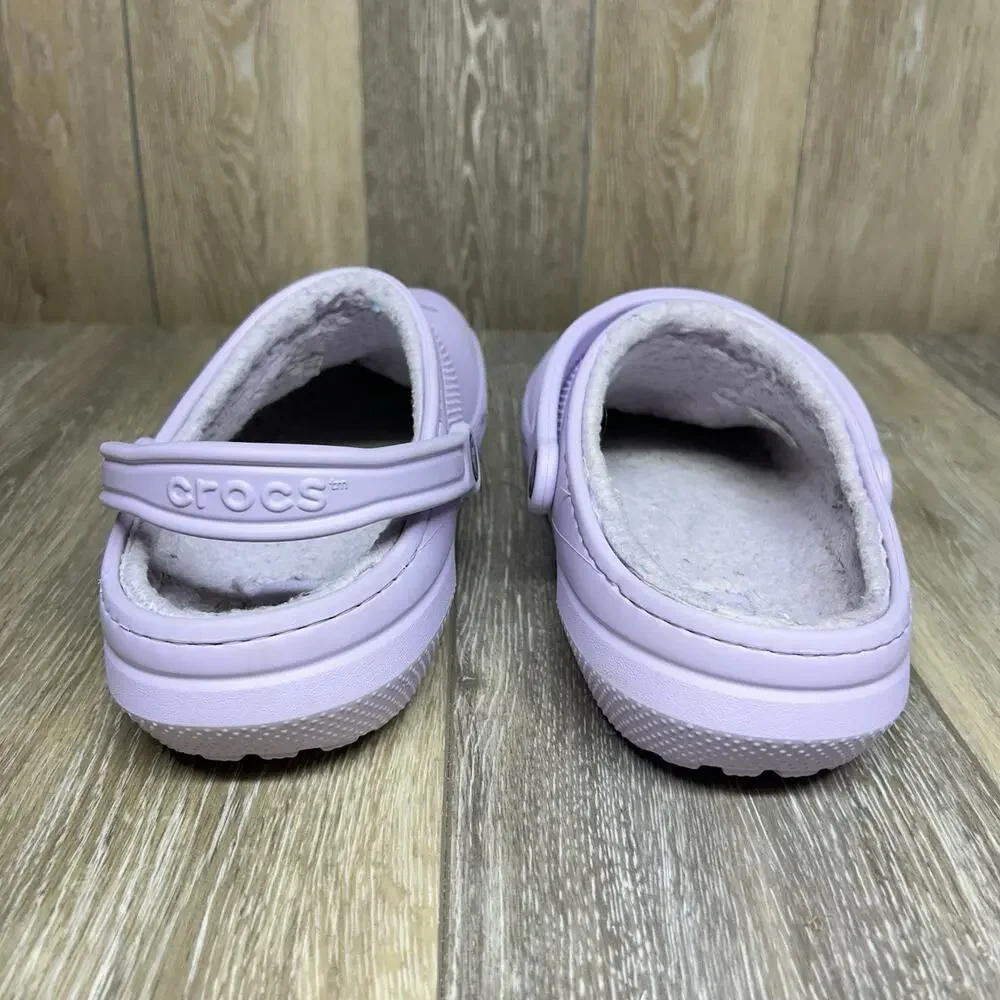 Crocs Classic Lined Clogs US Mens 12 Purple Faux Fur Fuzzy Slip On Shoe Sandals